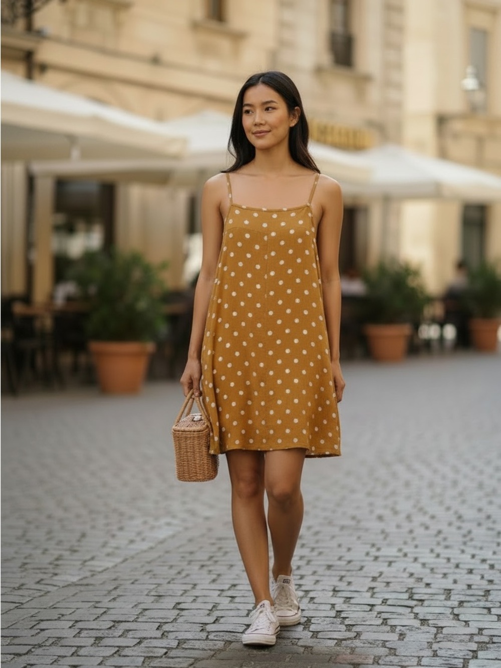 Mustard Yellow Polka Dot Swing Dress | Sleeveless Tank Dress